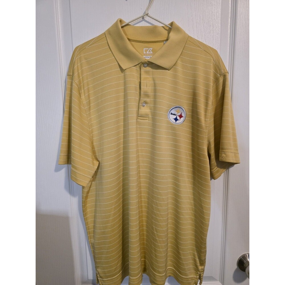 Cutter & Buck Pittsburgh Steelers NFL Yellow White Polo Shirt Size L